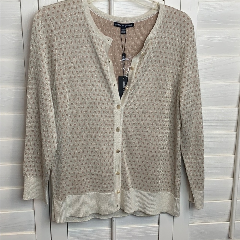 Cable and gauge Gold polkadot sweater button up XL